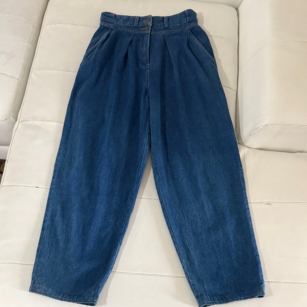 High-Waisted Vintage Mulqueen Blue Denim pleated jeans